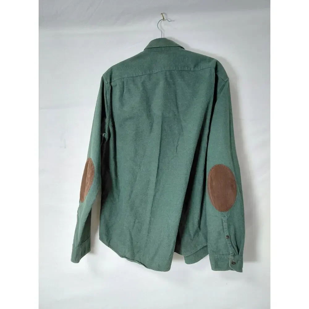 J.Crew Green Button-Up Shirt  Brown Elbow Patche Men Size L